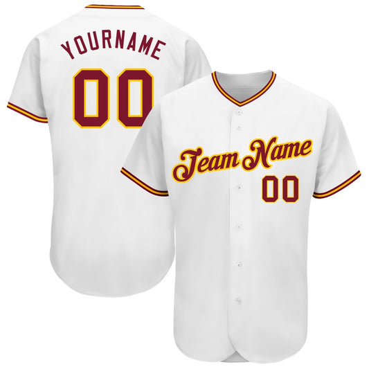 Cool Baseball Jersey, Custom White Crimson Gold Authentic Baseball Jersey, Best Baseball Jerseys
