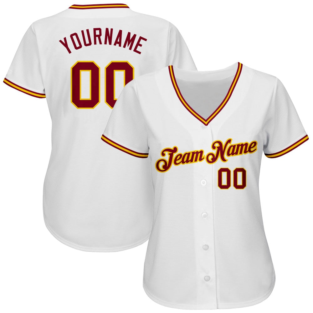 Cool Baseball Jersey, Custom White Crimson Gold Authentic Baseball Jersey, Best Baseball Jerseys