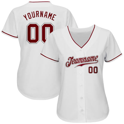 Cool Baseball Jersey, Custom White Crimson Gray Authentic Baseball Jersey, Best Baseball Jerseys