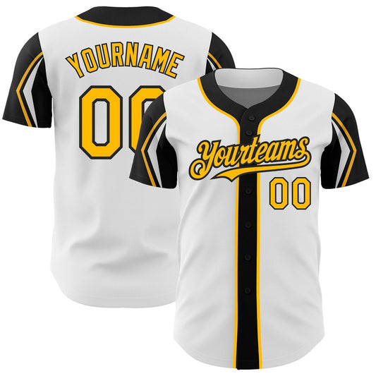 Cool Baseball Jersey, Custom White Gold Black 3 Colors Arm Shapes Authentic Baseball Jersey, Best Baseball Jerseys