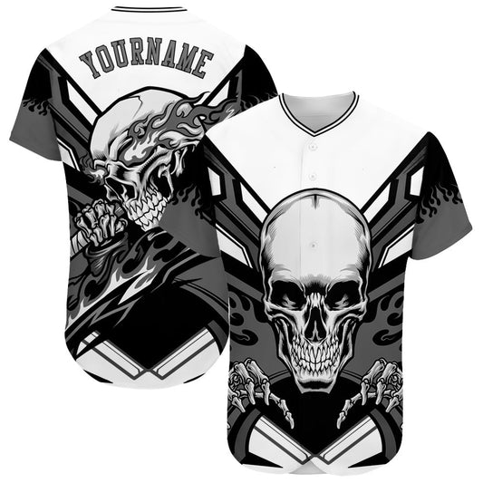Cool Baseball Jersey, Custom White Gray Black 3D Skull Authentic Baseball Jersey, Best Baseball Jerseys
