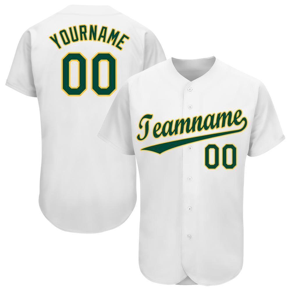 Cool Baseball Jersey, Custom White Green Gold Baseball Jersey, Best Baseball Jerseys
