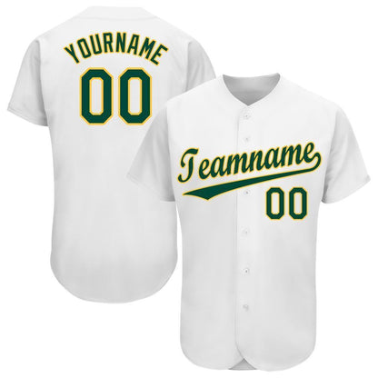 Cool Baseball Jersey, Custom White Green Gold Baseball Jersey, Best Baseball Jerseys