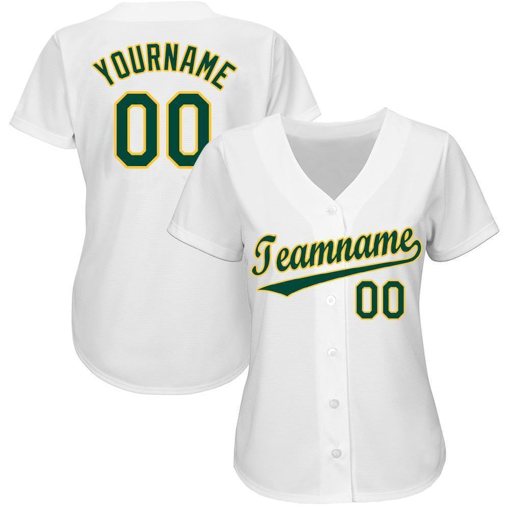 Cool Baseball Jersey, Custom White Green Gold Baseball Jersey, Best Baseball Jerseys