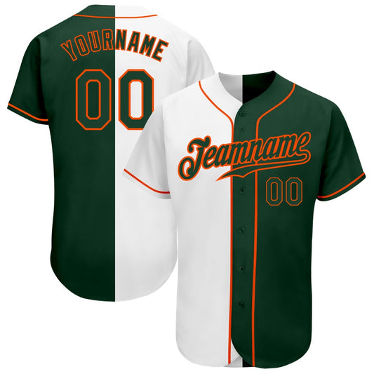 Cool Baseball Jersey, Custom White Green Orange Authentic Split Fashion Baseball Jersey, Best Baseball Jerseys