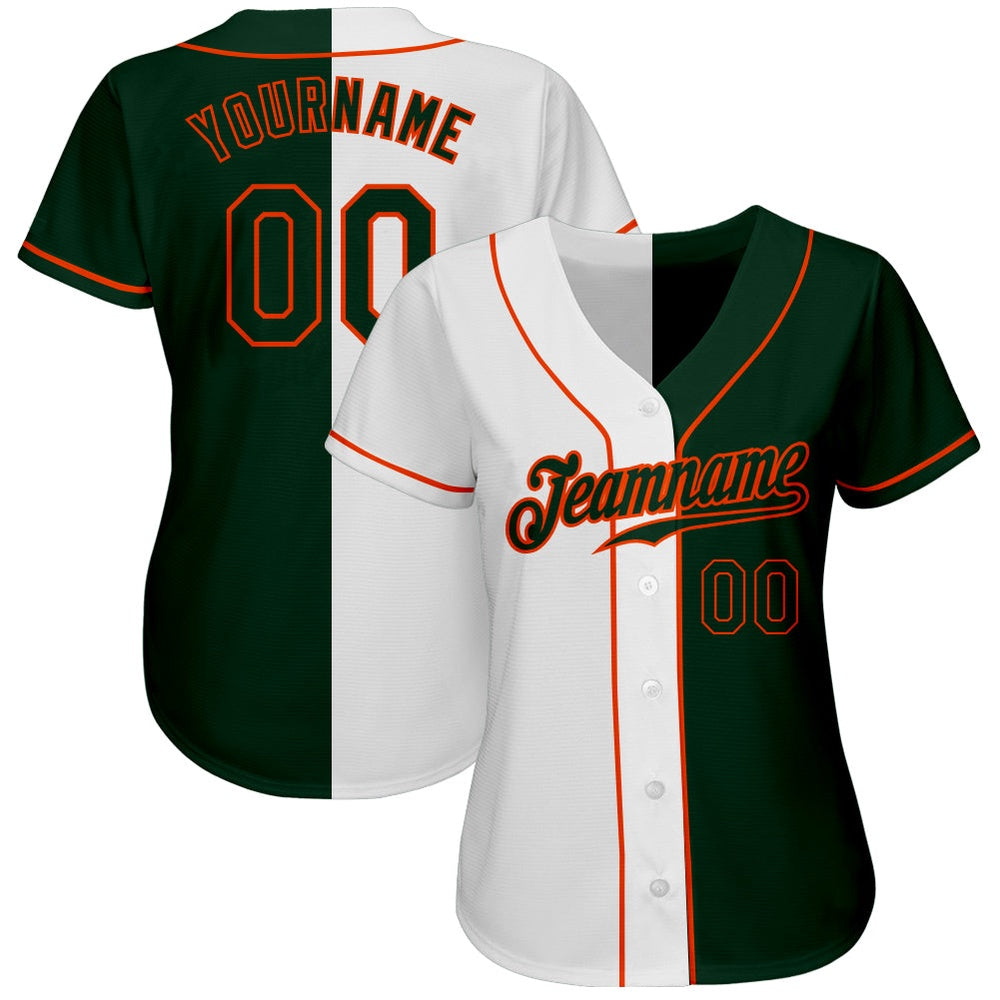 Cool Baseball Jersey, Custom White Green Orange Authentic Split Fashion Baseball Jersey, Best Baseball Jerseys