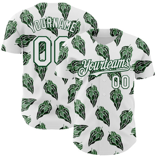 Cool Baseball Jersey, Custom White Kelly Green 3D Pattern Design Tropical Anthurium Crystal Authentic Baseball Jersey, Best Baseball Jerseys