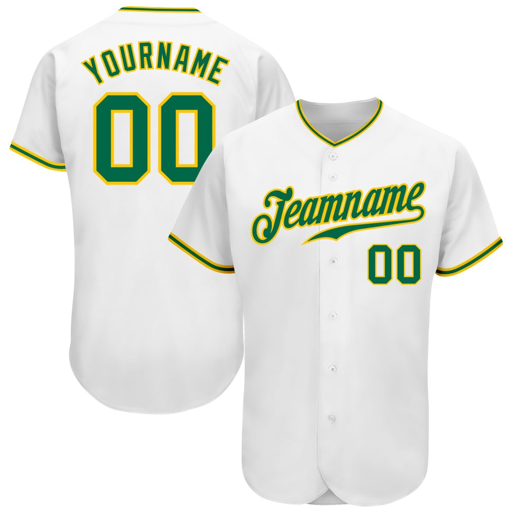 Cool Baseball Jersey, Custom White Kelly Green Gold Authentic Baseball Jersey, Best Baseball Jerseys