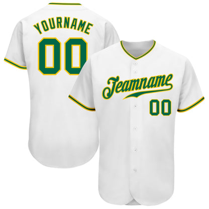 Cool Baseball Jersey, Custom White Kelly Green Gold Authentic Baseball Jersey, Best Baseball Jerseys