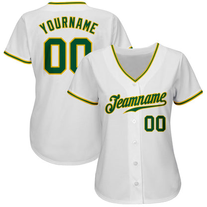 Cool Baseball Jersey, Custom White Kelly Green Gold Authentic Baseball Jersey, Best Baseball Jerseys