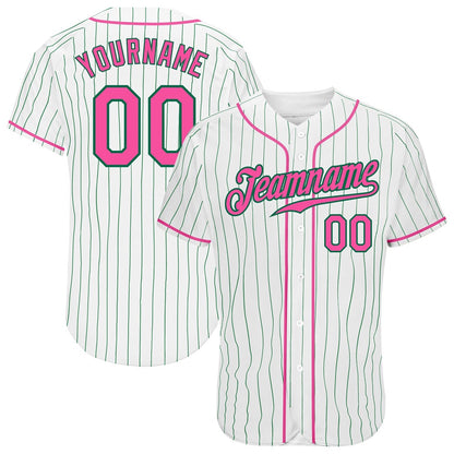 Cool Baseball Jersey, Custom White Kelly Green Pinstripe Pink Kelly Green Authentic Baseball Jersey, Best Baseball Jerseys