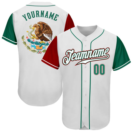 Cool Baseball Jersey, Custom White Kelly Green Red Authentic Mexico Two Tone Baseball Jersey, Best Baseball Jerseys
