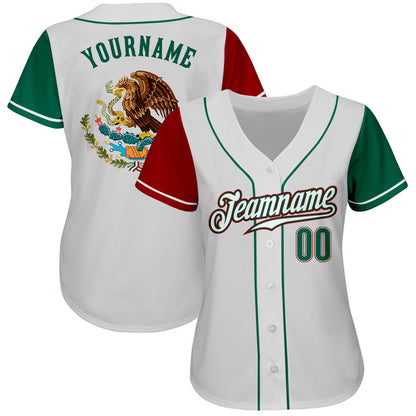 Cool Baseball Jersey, Custom White Kelly Green Red Authentic Mexico Two Tone Baseball Jersey, Best Baseball Jerseys