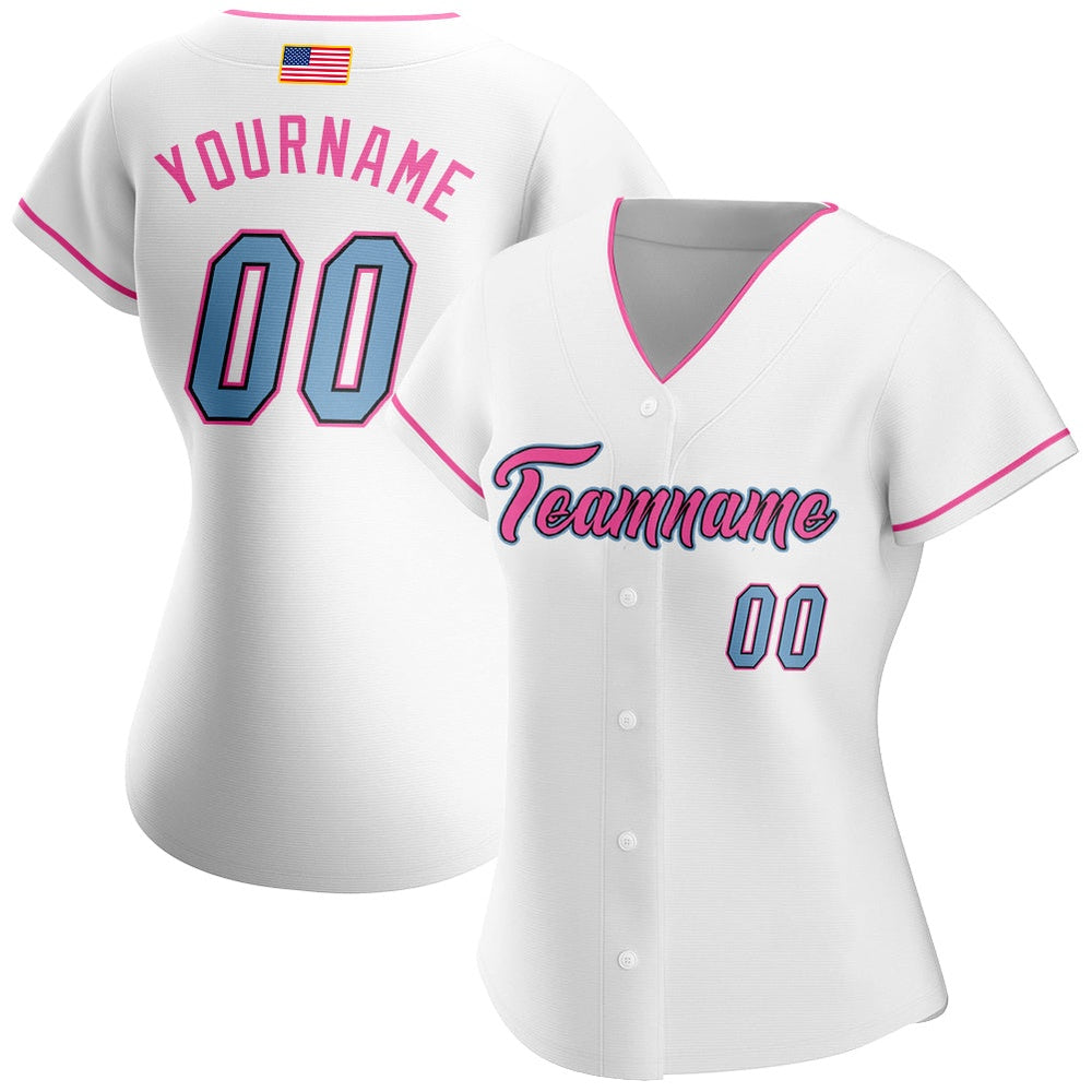 Cool Baseball Jersey, Custom White Light Blue Pink Authentic American Flag Fashion Baseball Jersey, Best Baseball Jerseys