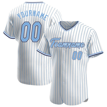 Cool Baseball Jersey, Custom White Light Blue Pinstripe Light Blue Navy Authentic Baseball Jersey, Best Baseball Jerseys