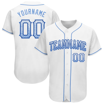 Cool Baseball Jersey, Custom White Light Blue Royal Authentic Drift Fashion Baseball Jersey, Best Baseball Jerseys