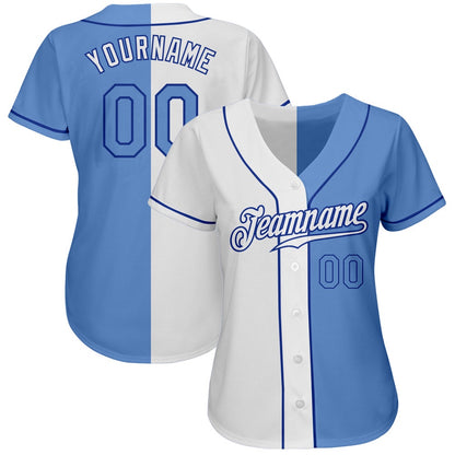 Cool Baseball Jersey, Custom White Light Blue Royal Authentic Split Fashion Baseball Jersey, Best Baseball Jerseys