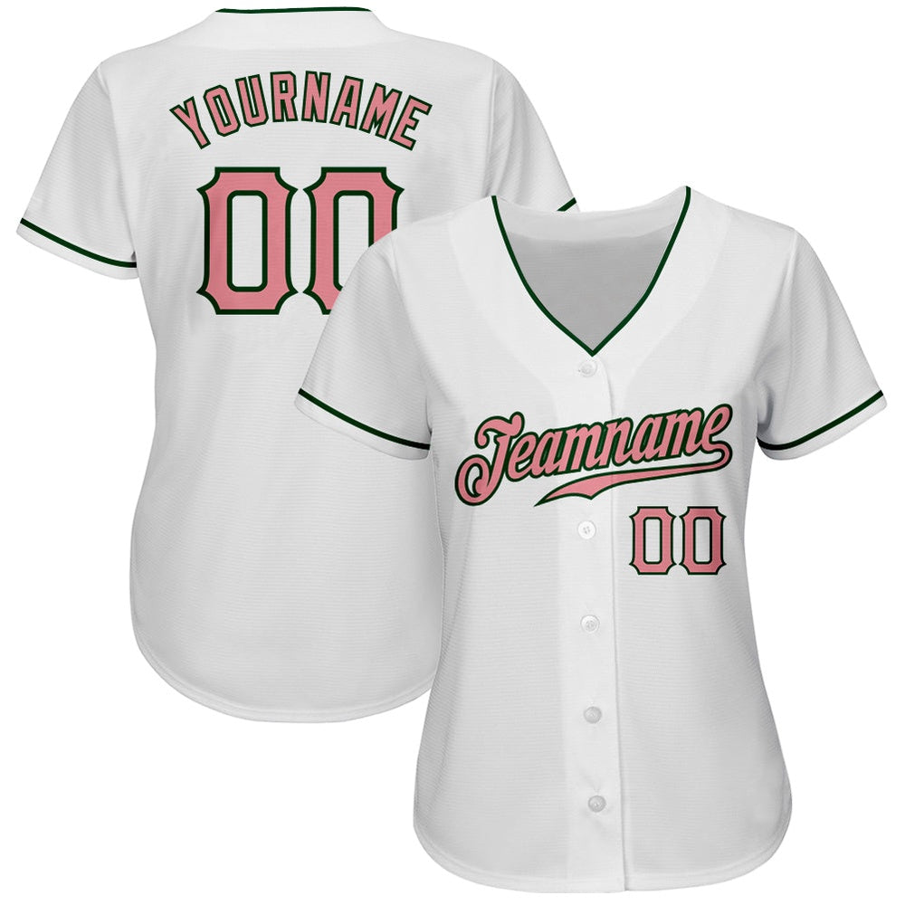Cool Baseball Jersey, Custom White Medium Pink Green Authentic Baseball Jersey, Best Baseball Jerseys