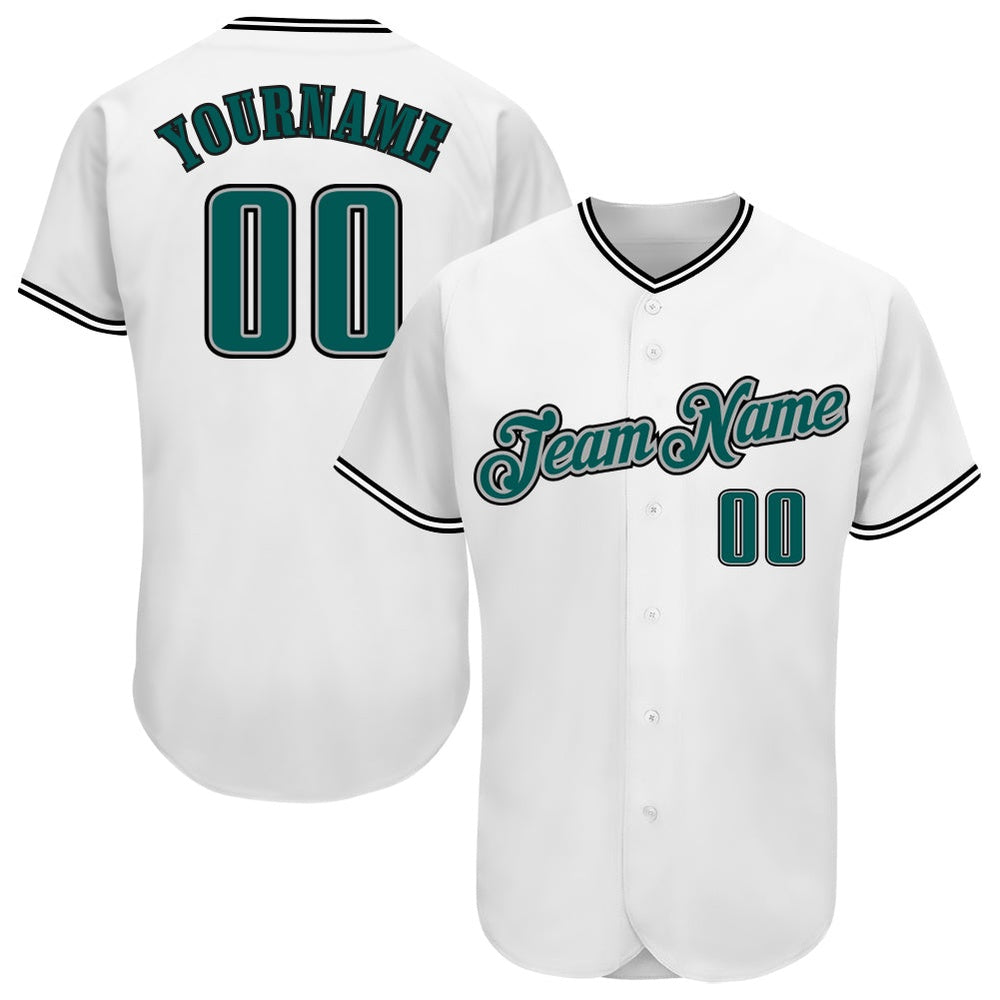 Cool Baseball Jersey, Custom White Midnight Green Black Authentic Baseball Jersey, Best Baseball Jerseys