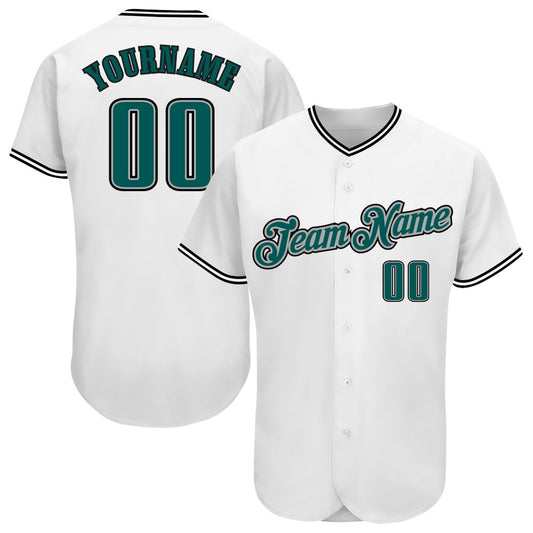 Cool Baseball Jersey, Custom White Midnight Green Black Authentic Baseball Jersey, Best Baseball Jerseys
