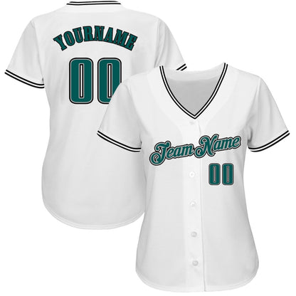 Cool Baseball Jersey, Custom White Midnight Green Black Authentic Baseball Jersey, Best Baseball Jerseys