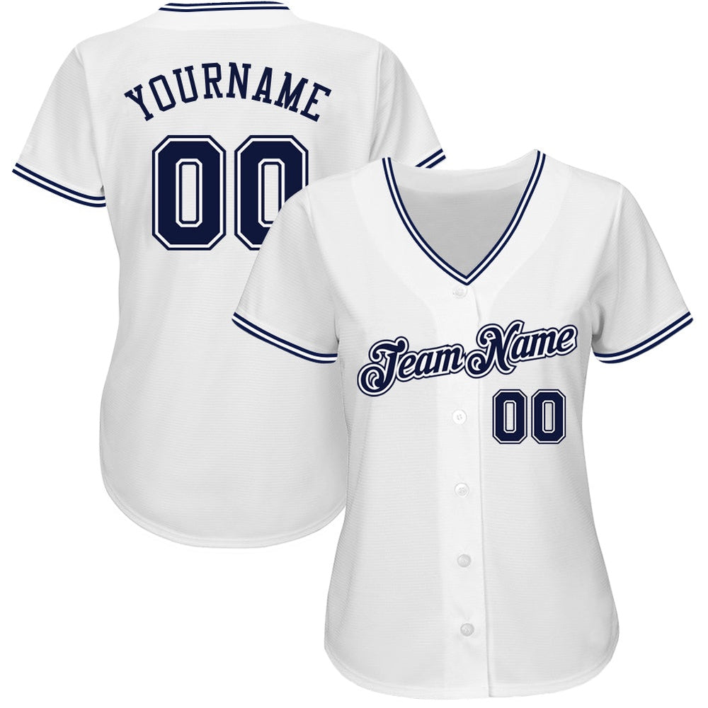 Cool Baseball Jersey, Custom White Navy Authentic Baseball Jersey, Best Baseball Jerseys