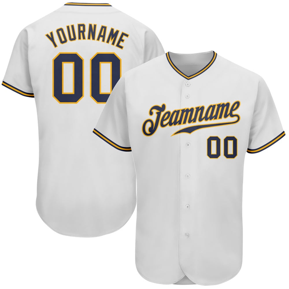 Cool Baseball Jersey, Custom White Navy Gold Authentic Baseball Jersey, Best Baseball Jerseys
