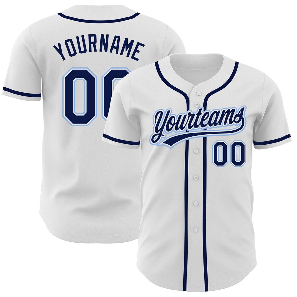 Cool Baseball Jersey, Custom White Navy Light Blue Authentic Baseball Jersey, Best Baseball Jerseys