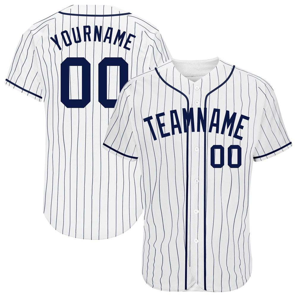Cool Baseball Jersey, Custom White Navy Pinstripe Navy Authentic Baseball Jersey, Best Baseball Jerseys