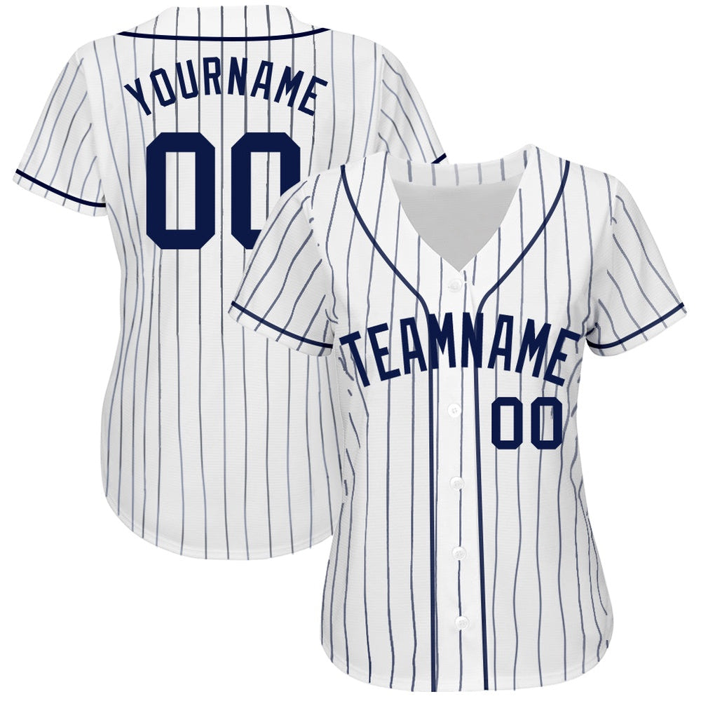 Cool Baseball Jersey, Custom White Navy Pinstripe Navy Authentic Baseball Jersey, Best Baseball Jerseys