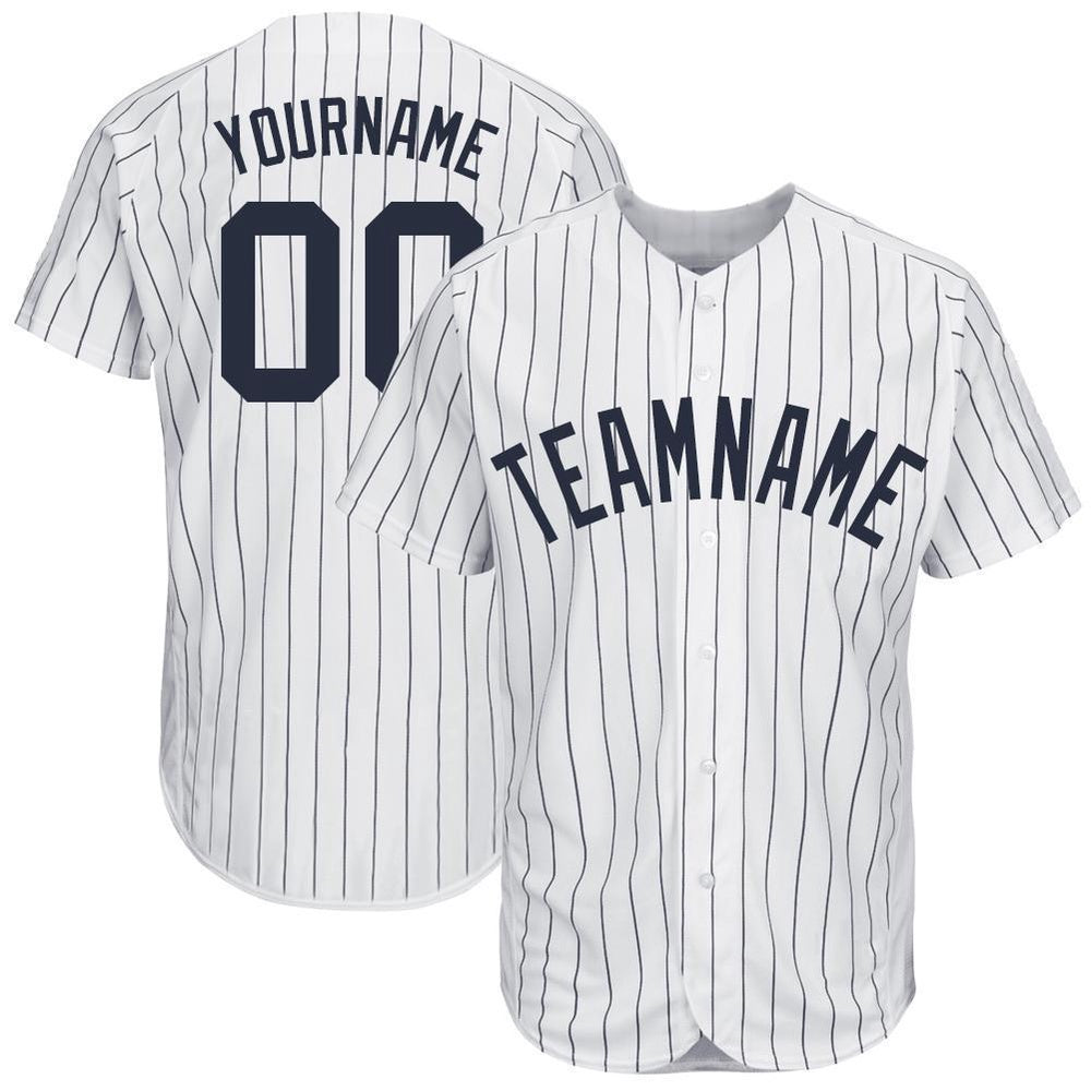 Cool Baseball Jersey, Custom White Navy Pinstripe Navy Baseball Jersey, Best Baseball Jerseys