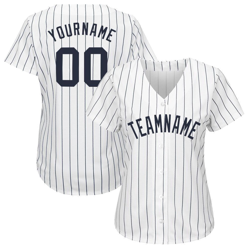 Cool Baseball Jersey, Custom White Navy Pinstripe Navy Baseball Jersey, Best Baseball Jerseys