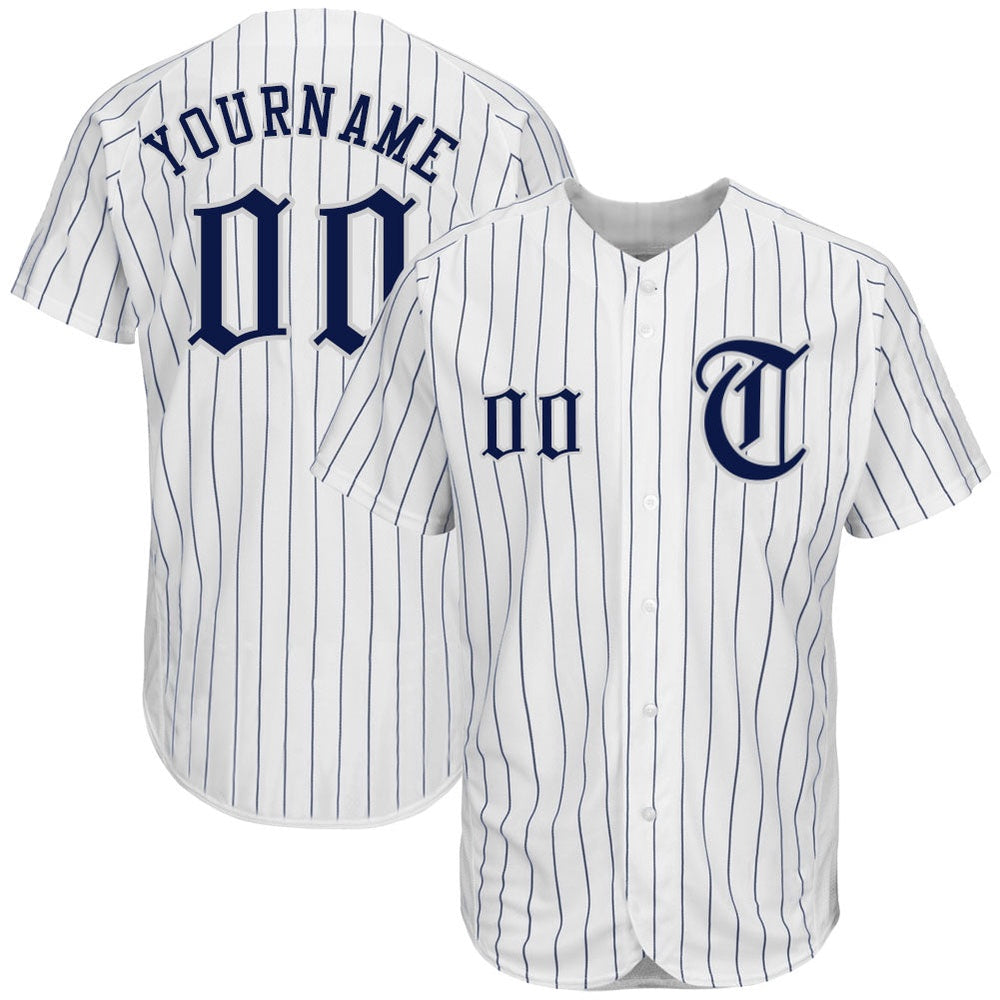 Cool Baseball Jersey, Custom White Navy Pinstripe Navy Gray Authentic Baseball Jersey, Best Baseball Jerseys