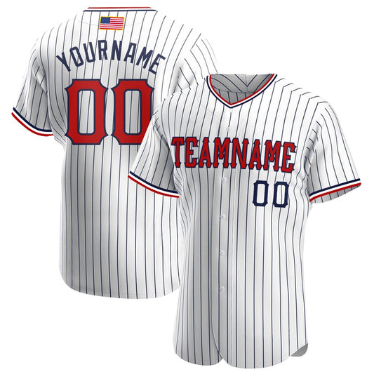 Cool Baseball Jersey, Custom White Navy Pinstripe Red Navy Authentic American Flag Fashion Baseball Jersey, Best Baseball Jerseys