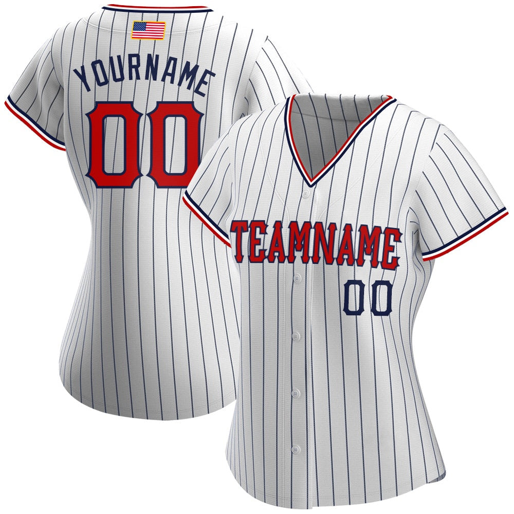 Cool Baseball Jersey, Custom White Navy Pinstripe Red Navy Authentic American Flag Fashion Baseball Jersey, Best Baseball Jerseys