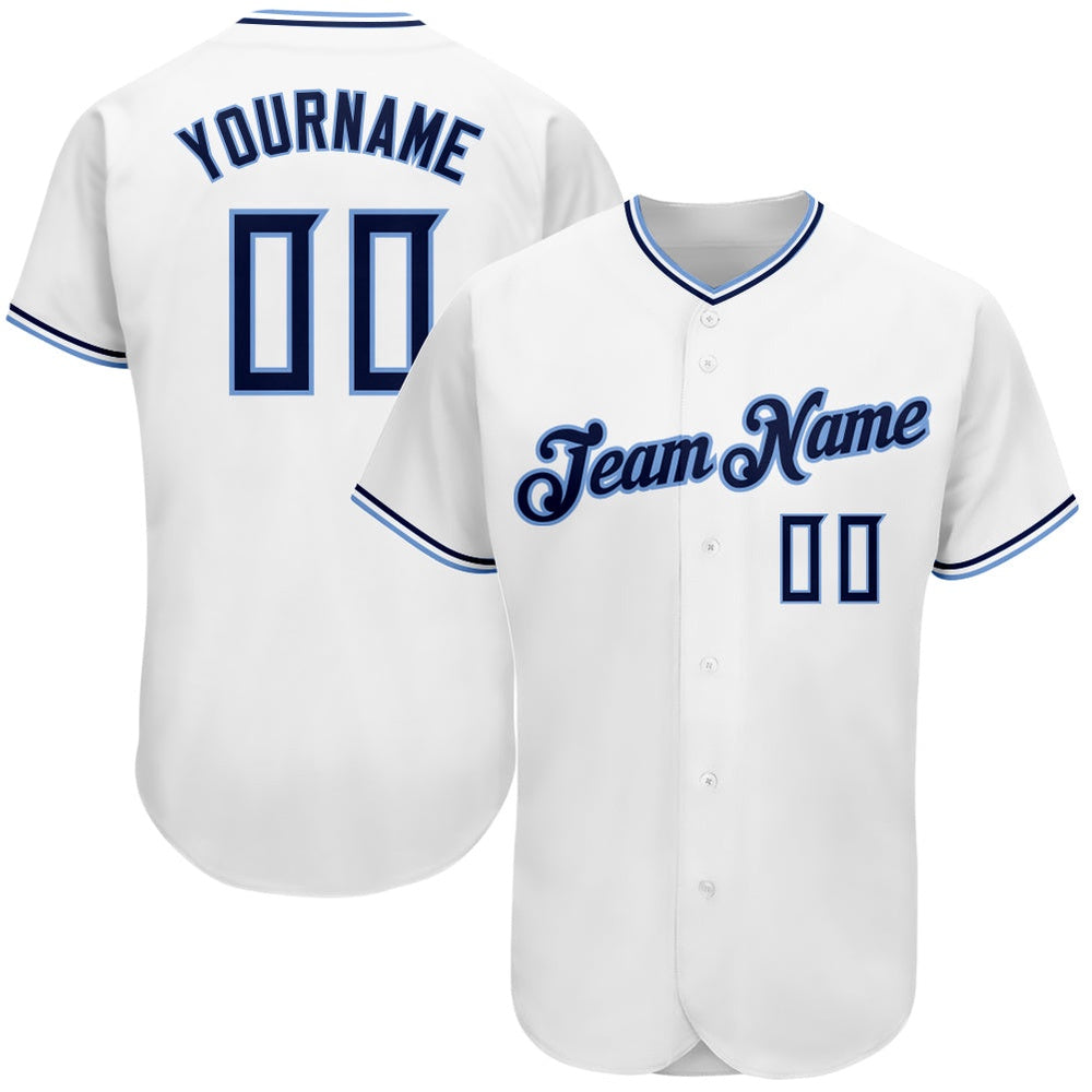 Cool Baseball Jersey, Custom White Navy Powder Blue Authentic Baseball Jersey, Best Baseball Jerseys
