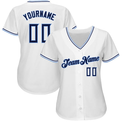 Cool Baseball Jersey, Custom White Navy Powder Blue Authentic Baseball Jersey, Best Baseball Jerseys