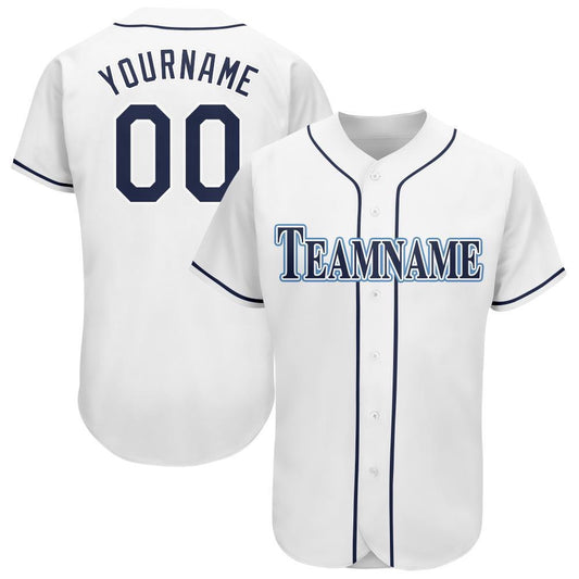 Cool Baseball Jersey, Custom White Navy Powder Blue Baseball Jersey, Best Baseball Jerseys