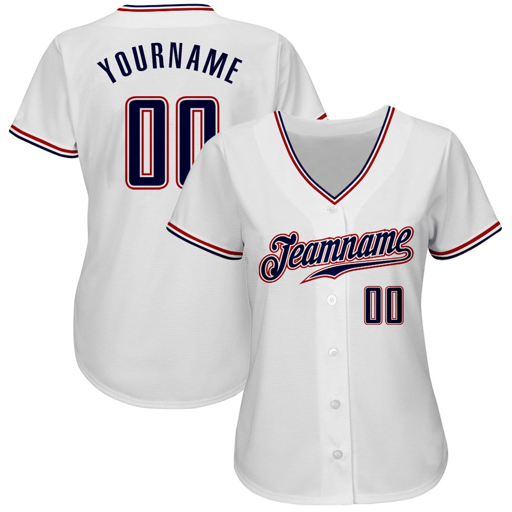 Cool Baseball Jersey, Custom White Navy Red Authentic Baseball Jersey, Best Baseball Jerseys