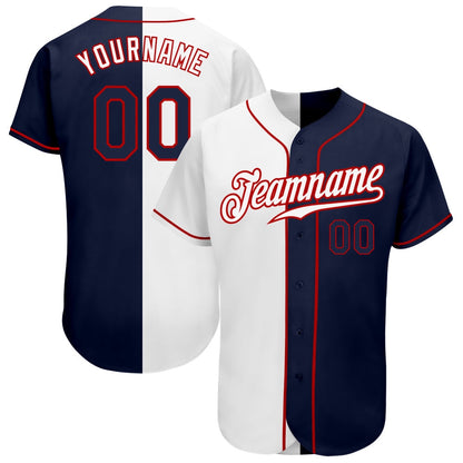 Cool Baseball Jersey, Custom White Navy Red Authentic Split Fashion Baseball Jersey, Best Baseball Jerseys