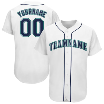 Cool Baseball Jersey, Custom White Navy Teal Baseball Jersey, Best Baseball Jerseys