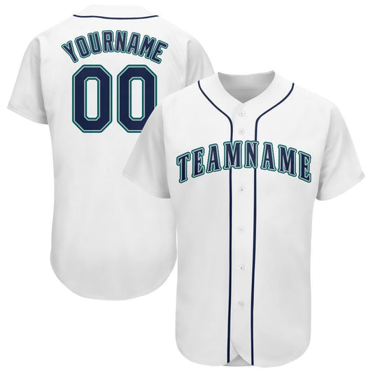Cool Baseball Jersey, Custom White Navy Teal Baseball Jersey, Best Baseball Jerseys