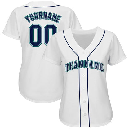 Cool Baseball Jersey, Custom White Navy Teal Baseball Jersey, Best Baseball Jerseys