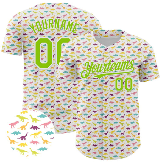 Cool Baseball Jersey, Custom White Neon Green 3D Pattern Design Animal Dinosaur Authentic Baseball Jersey, Best Baseball Jerseys