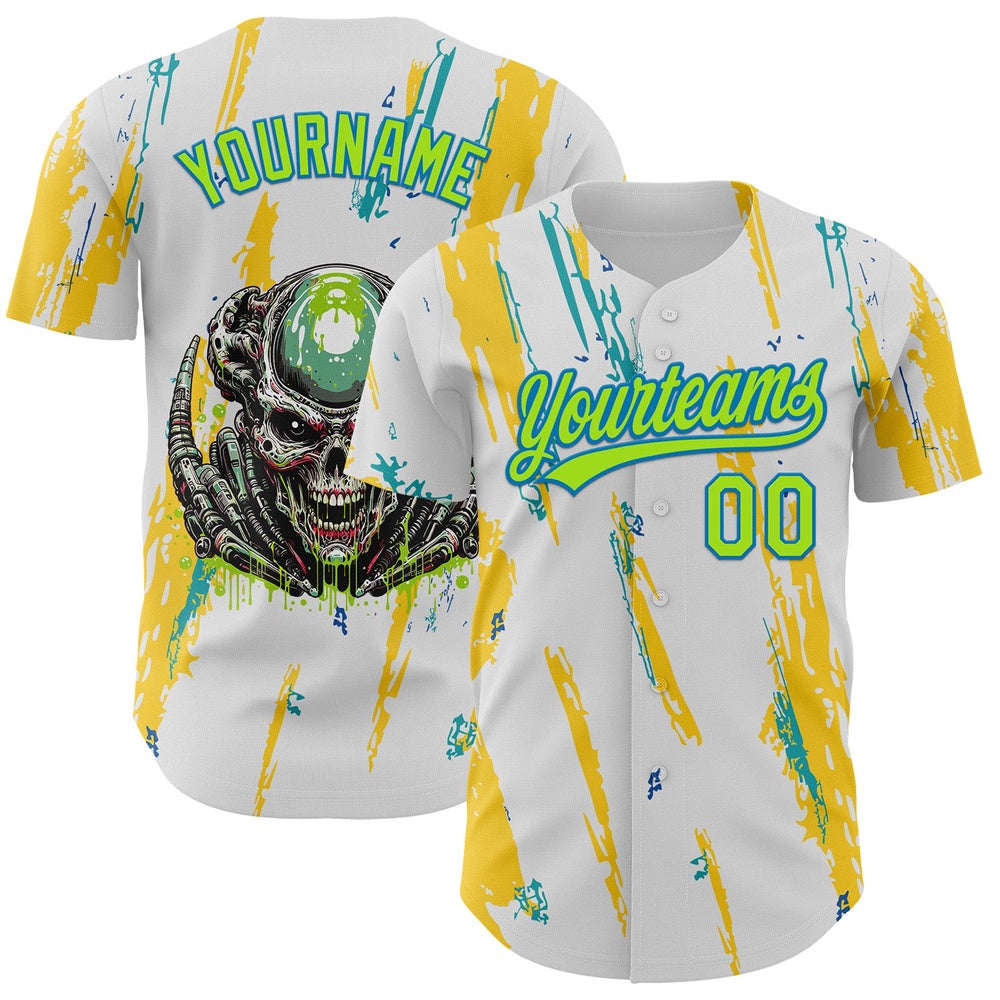 Cool Baseball Jersey, Custom White Neon Green Blue 3D Halloween Authentic Baseball Jersey, Best Baseball Jerseys