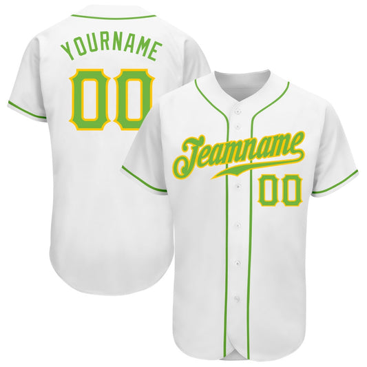 Cool Baseball Jersey, Custom White Neon Green Gold Authentic Baseball Jersey, Best Baseball Jerseys