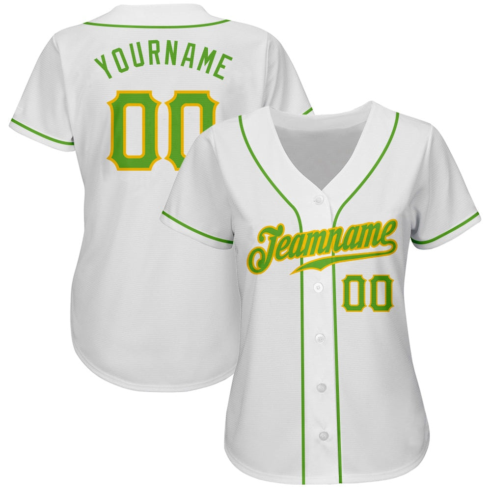 Cool Baseball Jersey, Custom White Neon Green Gold Authentic Baseball Jersey, Best Baseball Jerseys