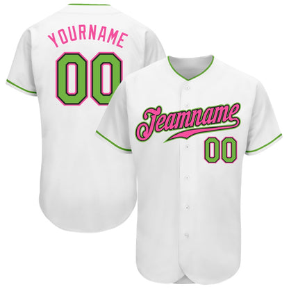 Cool Baseball Jersey, Custom White Neon Green Pink Authentic Baseball Jersey, Best Baseball Jerseys
