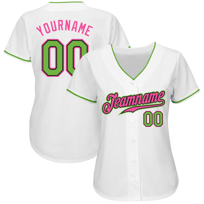 Cool Baseball Jersey, Custom White Neon Green Pink Authentic Baseball Jersey, Best Baseball Jerseys
