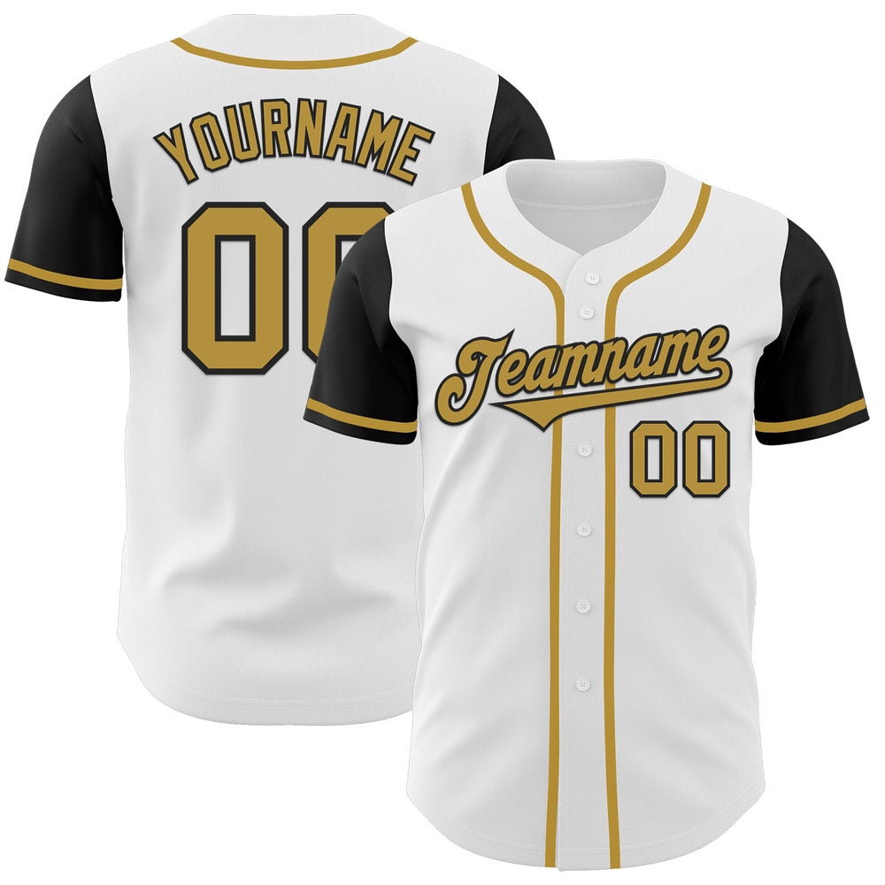 Cool Baseball Jersey, Custom White Old Gold Black Authentic Two Tone Baseball Jersey, Best Baseball Jerseys